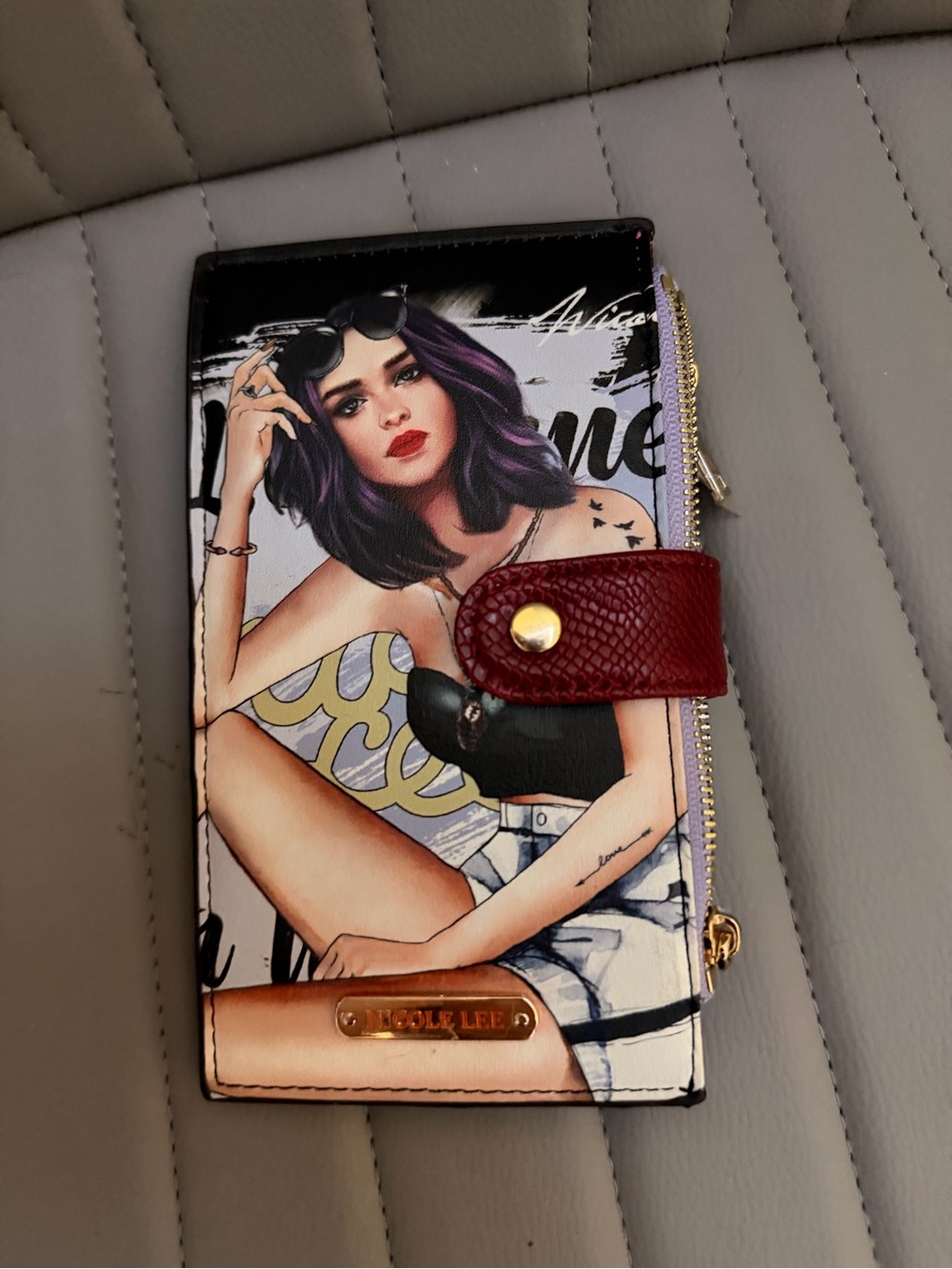 Nicole Lee Illustrated Women's Zip Wallet - Purple Hair & Burgundy Snap